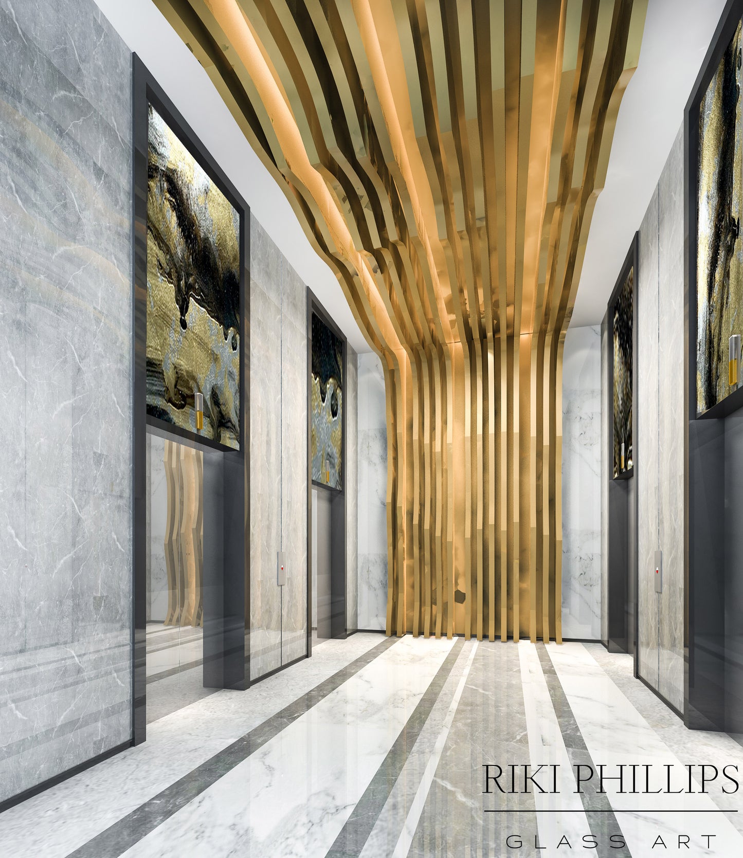 Feature wall, Above elevator